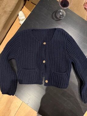 SHEIN Navy Chunky Knit Button-Up Cardigan